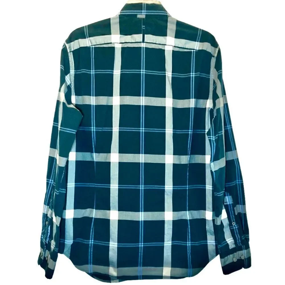 Banana Republic Custom Wash Slim Fit Plaid Shirt in Teal/White Men’s L